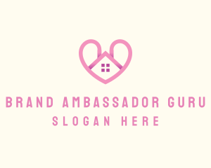 Pink Love Heart Home logo design