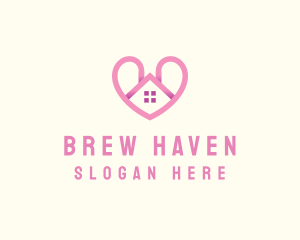 Pink Love Heart Home logo design