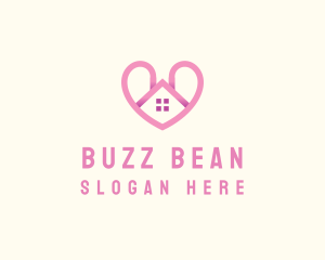 Pink Love Heart Home logo design