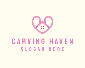 Pink Love Heart Home logo design