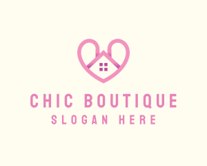 Pink Love Heart Home logo design