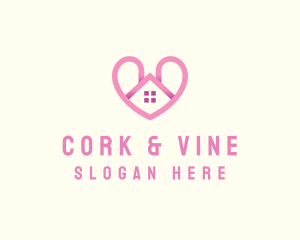 Pink Love Heart Home logo design