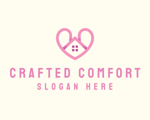 Pink Love Heart Home logo design