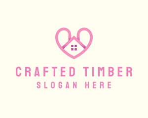 Pink Love Heart Home logo design