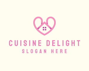 Pink Love Heart Home logo design