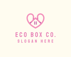 Pink Love Heart Home logo design