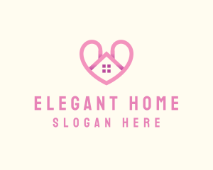 Pink Love Heart Home logo design