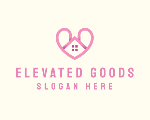 Pink Love Heart Home logo design