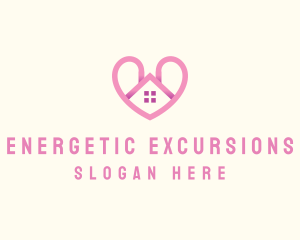 Pink Love Heart Home logo design