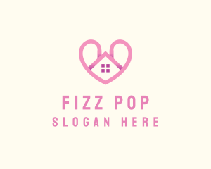 Pink Love Heart Home logo design