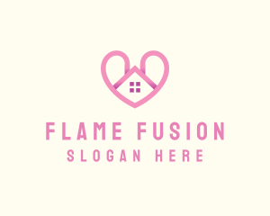 Pink Love Heart Home logo design