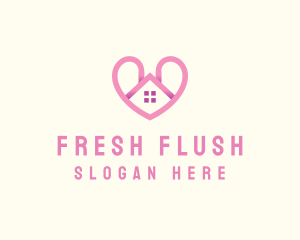 Pink Love Heart Home logo design