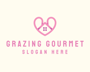 Pink Love Heart Home logo design