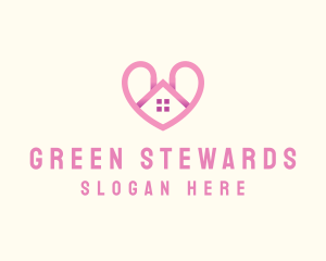 Pink Love Heart Home logo design