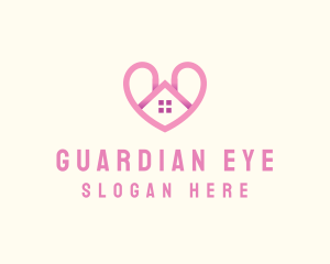 Pink Love Heart Home logo design