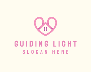 Pink Love Heart Home logo design