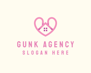 Pink Love Heart Home logo design