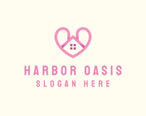 Pink Love Heart Home logo design