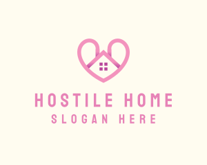 Pink Love Heart Home logo design