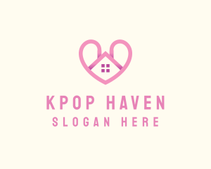 Pink Love Heart Home logo design