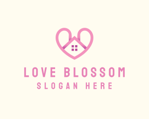 Pink Love Heart Home logo design