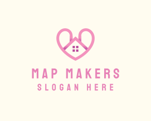 Pink Love Heart Home logo design