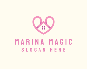 Pink Love Heart Home logo design