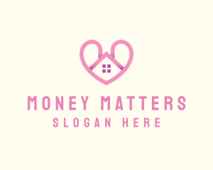 Pink Love Heart Home logo design