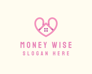 Pink Love Heart Home logo design