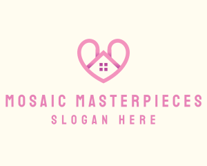 Pink Love Heart Home logo design