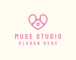 Pink Love Heart Home logo design