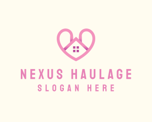 Pink Love Heart Home logo design