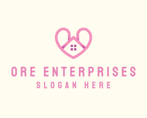 Pink Love Heart Home logo design