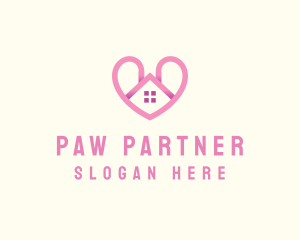 Pink Love Heart Home logo design