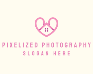 Pink Love Heart Home logo design