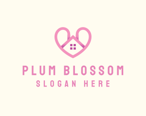 Pink Love Heart Home logo design