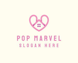 Pink Love Heart Home logo design