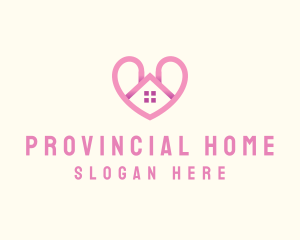 Pink Love Heart Home logo design