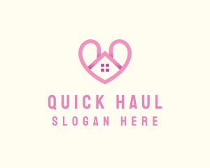 Pink Love Heart Home logo design