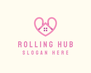 Pink Love Heart Home logo design