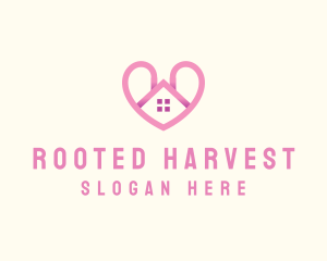 Pink Love Heart Home logo design