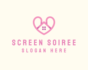 Pink Love Heart Home logo design