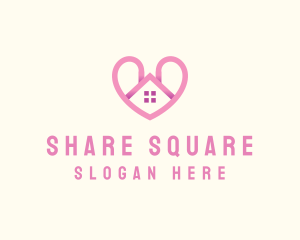 Pink Love Heart Home logo design