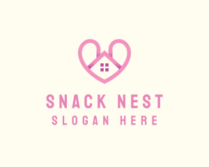 Pink Love Heart Home logo design