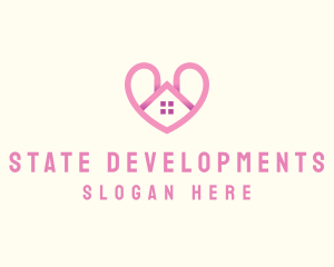 Pink Love Heart Home logo design