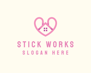 Pink Love Heart Home logo design