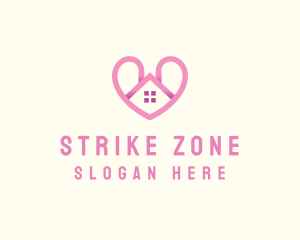 Pink Love Heart Home logo design