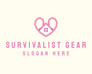 Pink Love Heart Home logo design