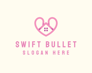 Pink Love Heart Home logo design