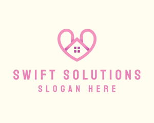 Pink Love Heart Home logo design